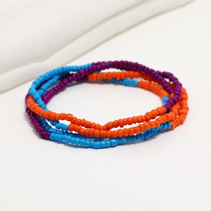 Detail view of double-layer colorful seed bead waist chain for beach bikini wear