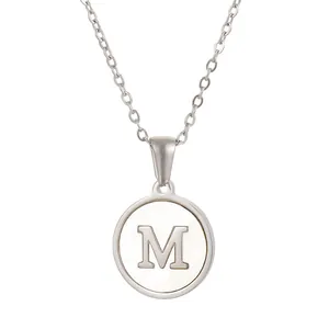 Collar De Inicial De Acero Inoxidable Para Mujer Colgante De Disco De Letra Mayúscula De Concha Natural Nácar