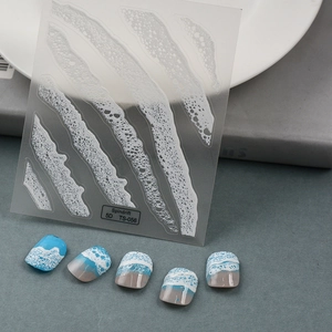 5D Embossed Nail Art Stickers Spindrift Wave White Textured Waterproof Minimalist Manicure Decoration Decals For Women