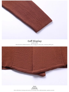 Detail showing the ribbed cuffs and hem texture of a men's brown knitted cardigan blazer