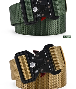 Nylon tactical belts in green and khaki with heavy-duty quick-release metal buckles