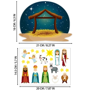 Tableau détaillé des tailles pour autocollants de crèche de Noël en CM et en pouces