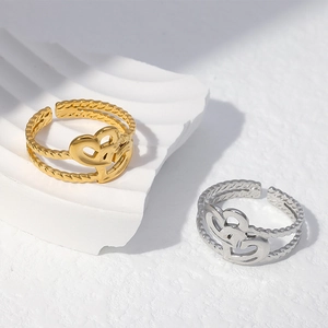 Stainless Steel Heart Ring Double Layer Twisted Rope Adjustable Open Finger Ring Fashion Jewelry For Women