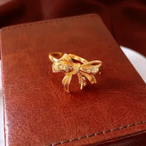 Fashion Adjustable Open Rings For Women 18K Gold Plated Copper Bow Heart Leaf Dragon Zircon Artificial Pearl Light Luxury Elegant
