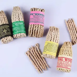 Assorted handmade Nepali rope incense bundles with Juniper and Cedar labels
