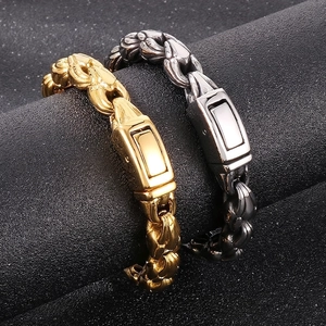 Stainless Steel Heavy Chain Bracelet For Men Simple Punk Hip Hop Style High Polished Vacuum Plated Thick Dragon Bone Link Jewelry