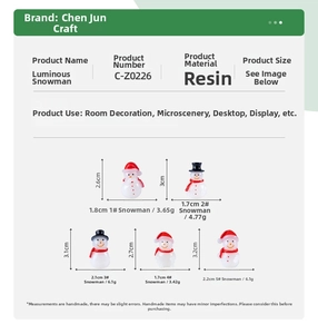 Detailed size specifications for luminous resin Christmas snowman DIY landscape ornaments
