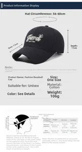 Size chart showing 56-60cm circumference for this distressed cotton baseball cap