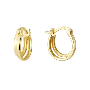 Minimalist double layer S925 sterling silver 14K gold plated hoop earrings for women