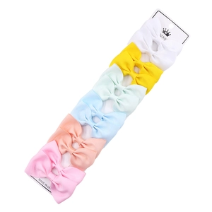 Detail view of 6-piece grosgrain ribbon bow hair clips set in assorted macaron colors