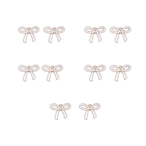 Set of 10 rose gold and white enamel bow charms for DIY jewelry making and earrings
