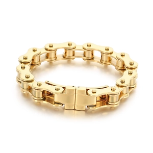 Bracciale a catena da motociclista dorato lucido con design industriale in acciaio