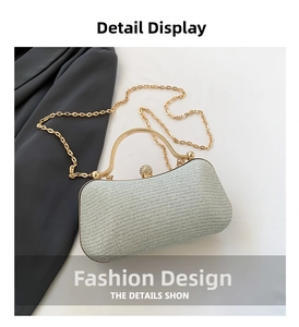 Detail of light green sequin evening bag with gold metal handle and crystal clasp