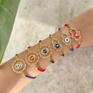 Verstellbares Hamsa-Hand-Böser-Blick-Herz-Geflochtenes Armband Für Damen Vergoldetes Kupfer Zirkon Ethnischer Schutzschmuck