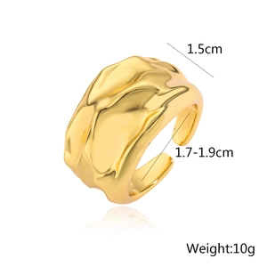 Detail of wide gold ring with textured surface showing 1.5cm width and 10g weight