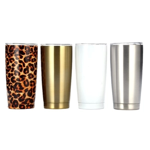 20oz stainless steel insulated tumbler set in leopard, gold, white, and silver finishes