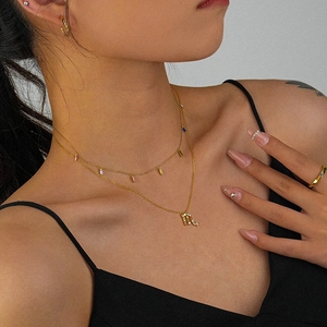 Double-layer S925 silver gold necklace with Scorpio pendant and colorful gemstones