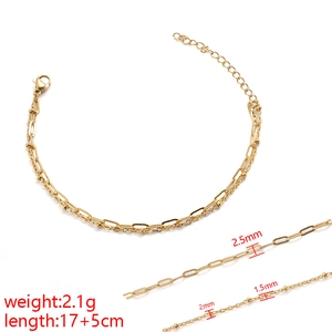 Golden double-layer stainless steel link chain bracelet for women 17+5cm length