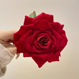 Elegant large red fabric orchid hair claw clip with lifelike floral petals for women