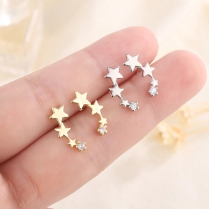 Star Stud Earrings Copper Zircon Meteor Shape Arc Dainty Minimalist Jewelry For Women Shiny Fashion Accessory
