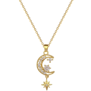 Collier élégant en acier titane doré avec pendentif croissant de lune et étoile brillante