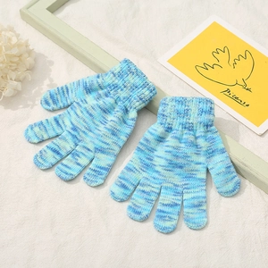 Thickened children's camouflage knitted gloves in blue and white stripes for winter