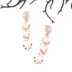 Boucles d'oreilles fantômes multicouches avec perles et bordure dorée style Halloween