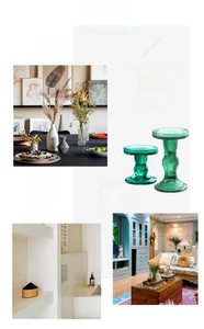 Detailed view of green glass candle holders with vintage spiral stem design set