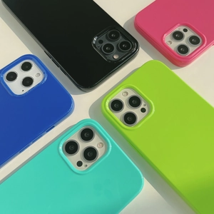 Glossy fluorescent silicone cases for iPhone in black, pink, blue, green, and mint colors