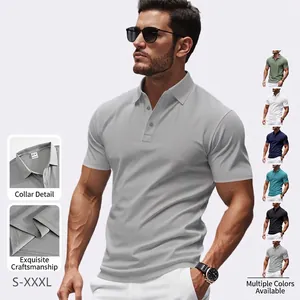 Men Polo Shirt Short Sleeve Breathable Quick Dry Polyester Solid Color Business Casual Lapel Pique Knit Top