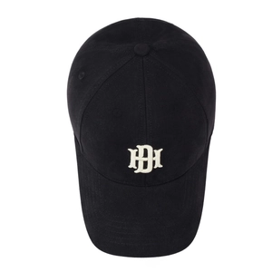 Classic black cotton baseball cap with white embroidered HD logo and six-panel design