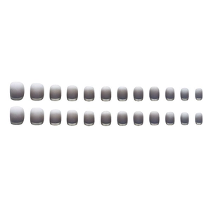French grey gradient press-on nails with silver edges and short square oval shape