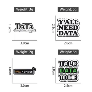 Minimalist DATA alphabet enamel pins set made of zinc alloy in black and white colors