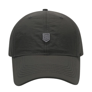 Breathable quick-dry dark grey baseball cap with embroidered S shield patch for outdoors