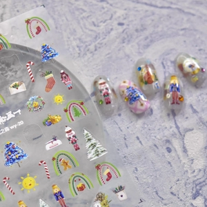 Detailed Christmas nail stickers with nutcracker and snowman designs for festive nail art