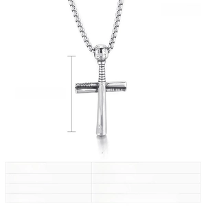 Detail of stainless steel baseball cross pendant with 9g weight and 50x30mm dimensions