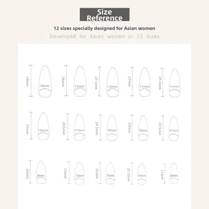 Size chart showing 12 different dimensions for Camellia Zebra French press-on nails