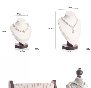 Detailed view of walnut wood jewelry stand dimensions for necklaces and pendants