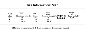 Size chart table for women's jacquard shirt showing measurements in centimeters