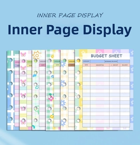 Detailed macro view of 6-hole macaron budget sheets for A7 ring binders in pastel colors