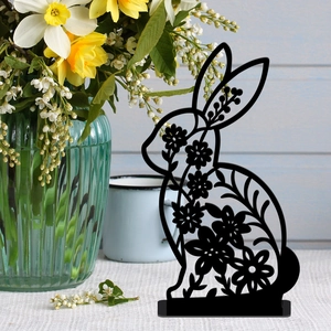 3D hollow floral rabbit silhouette Easter acrylic tabletop decoration with steady base