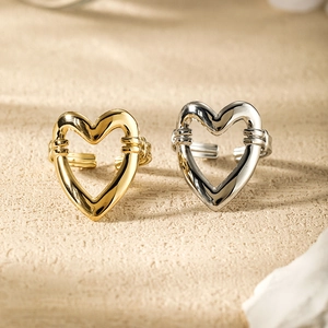 Minimalist Heart Shaped Hollow Open Ring For Women Fashion 304 Stainless Steel 18K Gold Plated Adjustable Finger Jewelry