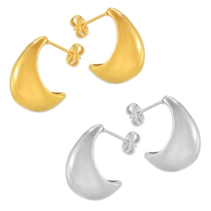 Minimalist hollow C-shaped crescent stud earrings in gold and silver stainless steel