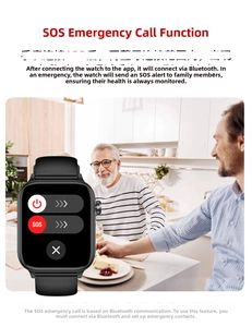 Smartwatch with SOS emergency call feature for elderly safety monitoring in a social setting
