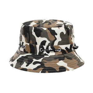 Unisex camouflage bucket hat for outdoor hiking featuring sport drawstring and air vents