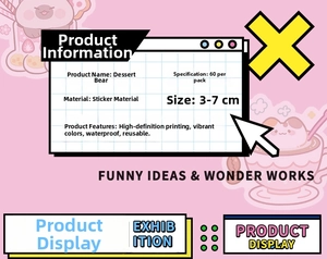 Detailed specs for 60pcs waterproof dessert bear stickers for DIY stationery and laptops