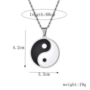 Detailed size chart of stainless steel Yin Yang Tai Chi pendant necklace with measurements