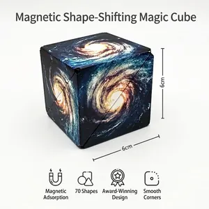 Detail view of 6cm 3D magnetic magic cube showing star pattern and 70 shape transformations