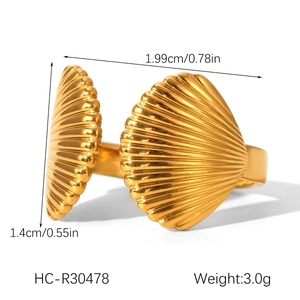 Detail of shell ring dimensions showing 1.4cm height and 1.99cm width gold shell