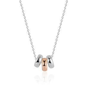S925 Sterling Silver tricolor interlocking triple ring necklace on white background